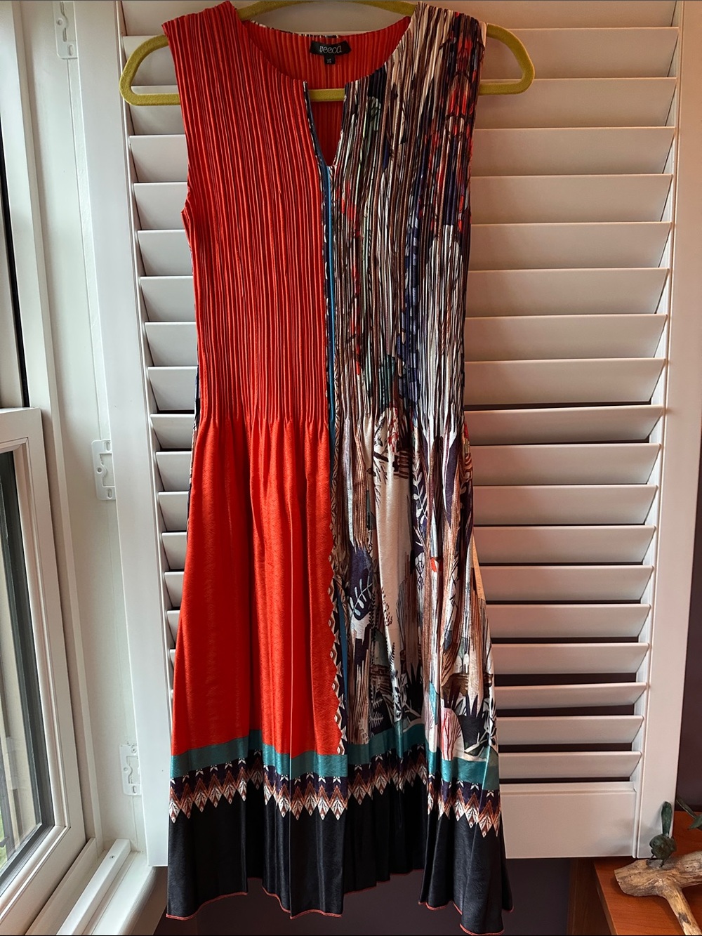 Desigual Red & Multi Pleated Sleeveless Midi Dress